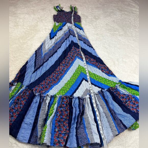 Vintage 70s Phase II California patchwork smocked bust maxi dress, small Tall - Picture 4 of 8